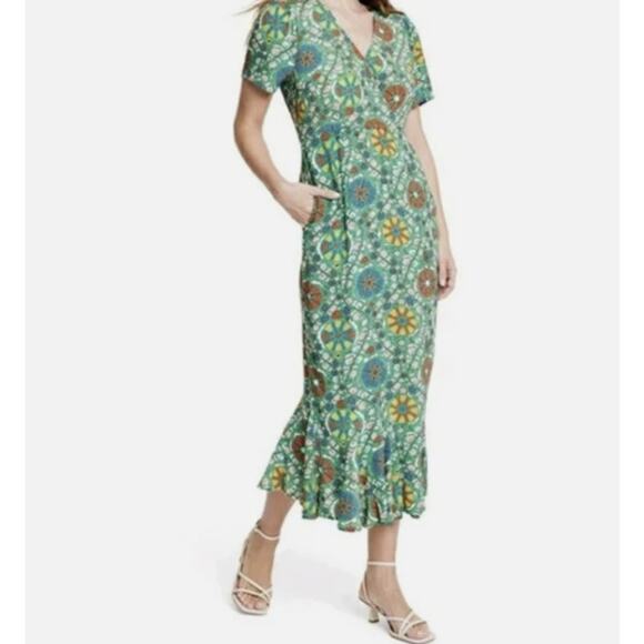 RHODE X Target Size 10  Zinnia Green Floral Print Maxi Surplice Dress Pockets - Picture 1 of 12